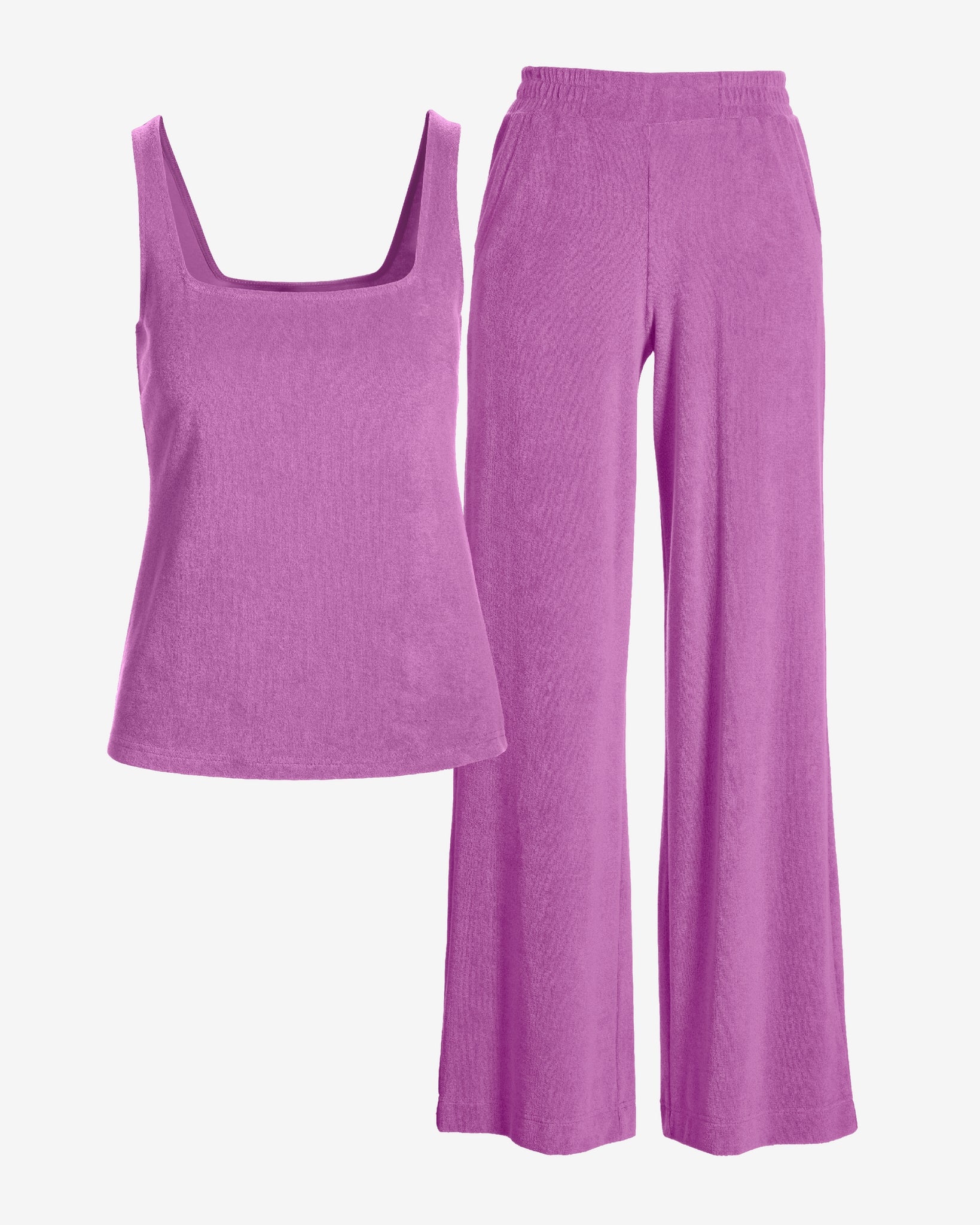 Beach Terry Square Neck and Wide Leg Pant Set Bodacious