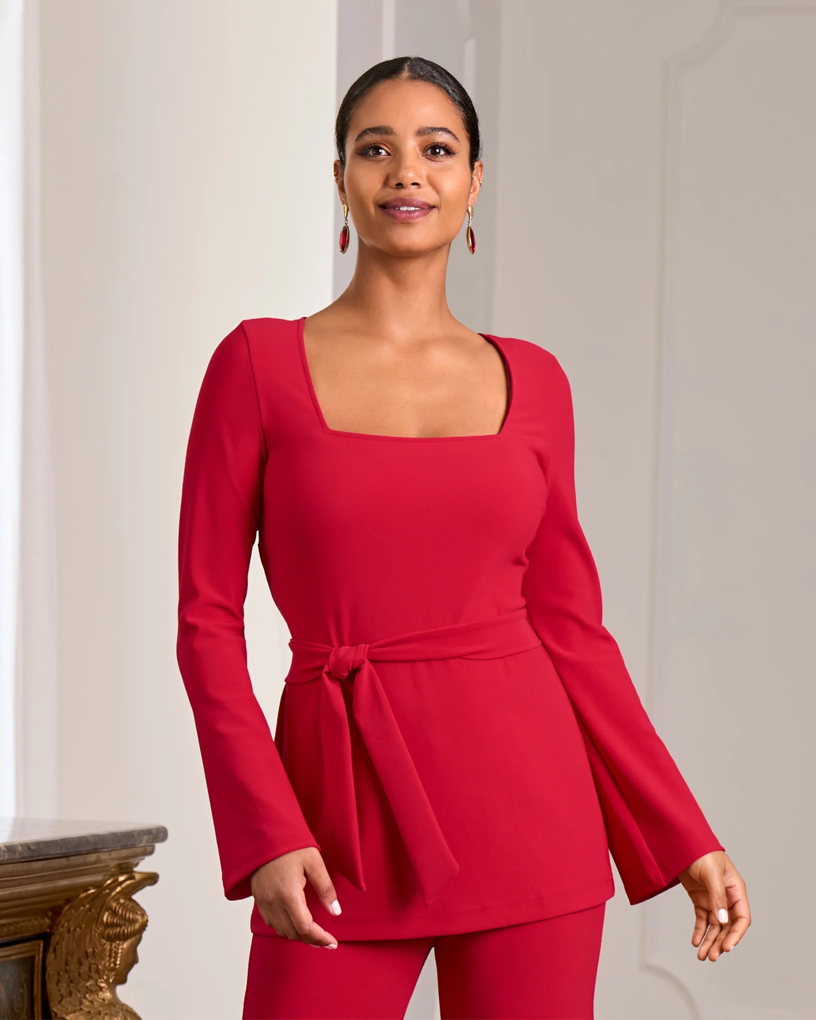 Beyond Travel Square Neck Tie Waist Top French Kiss