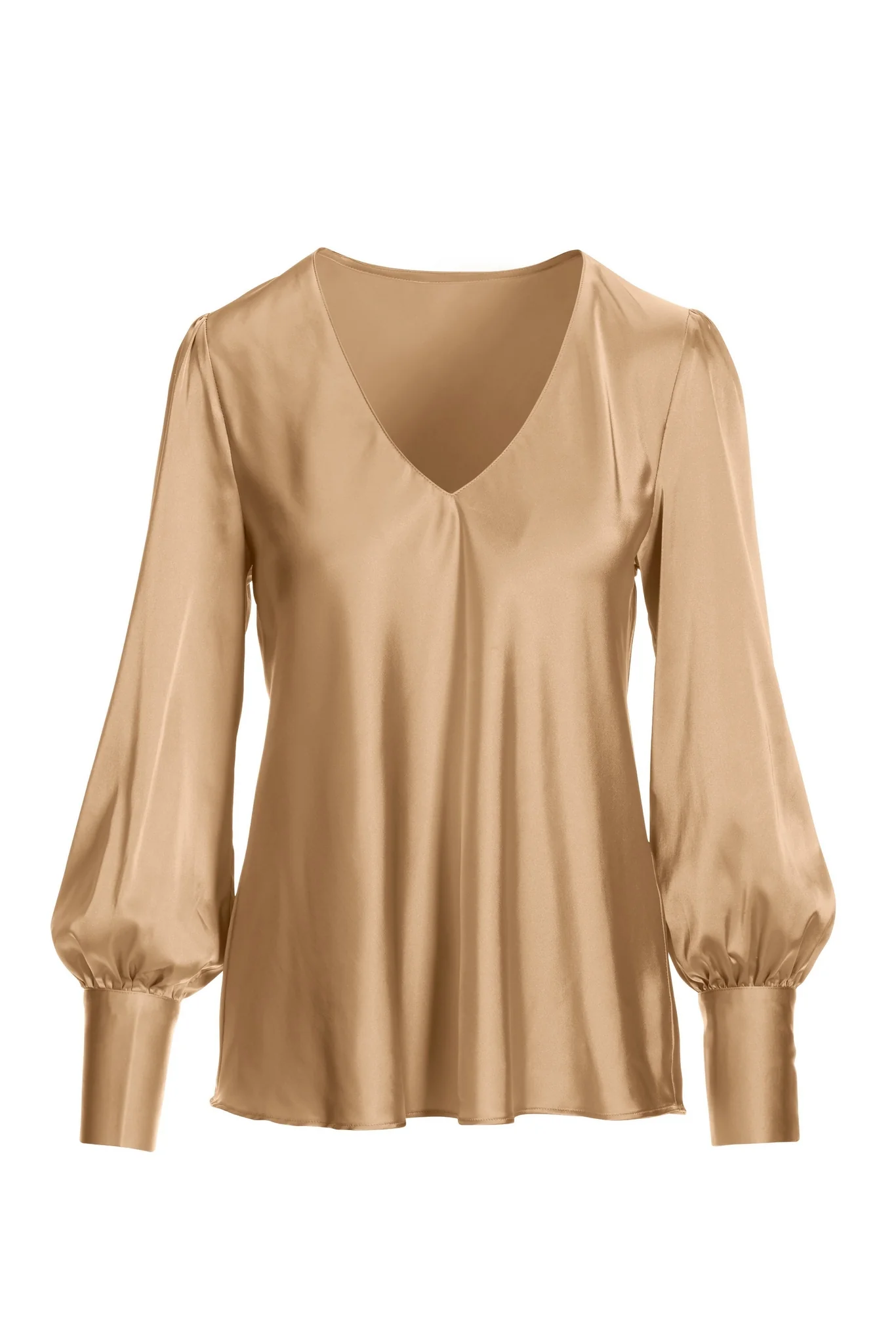 Audrey V Neck Long Sleeve Charmeuse Blouse Champagne