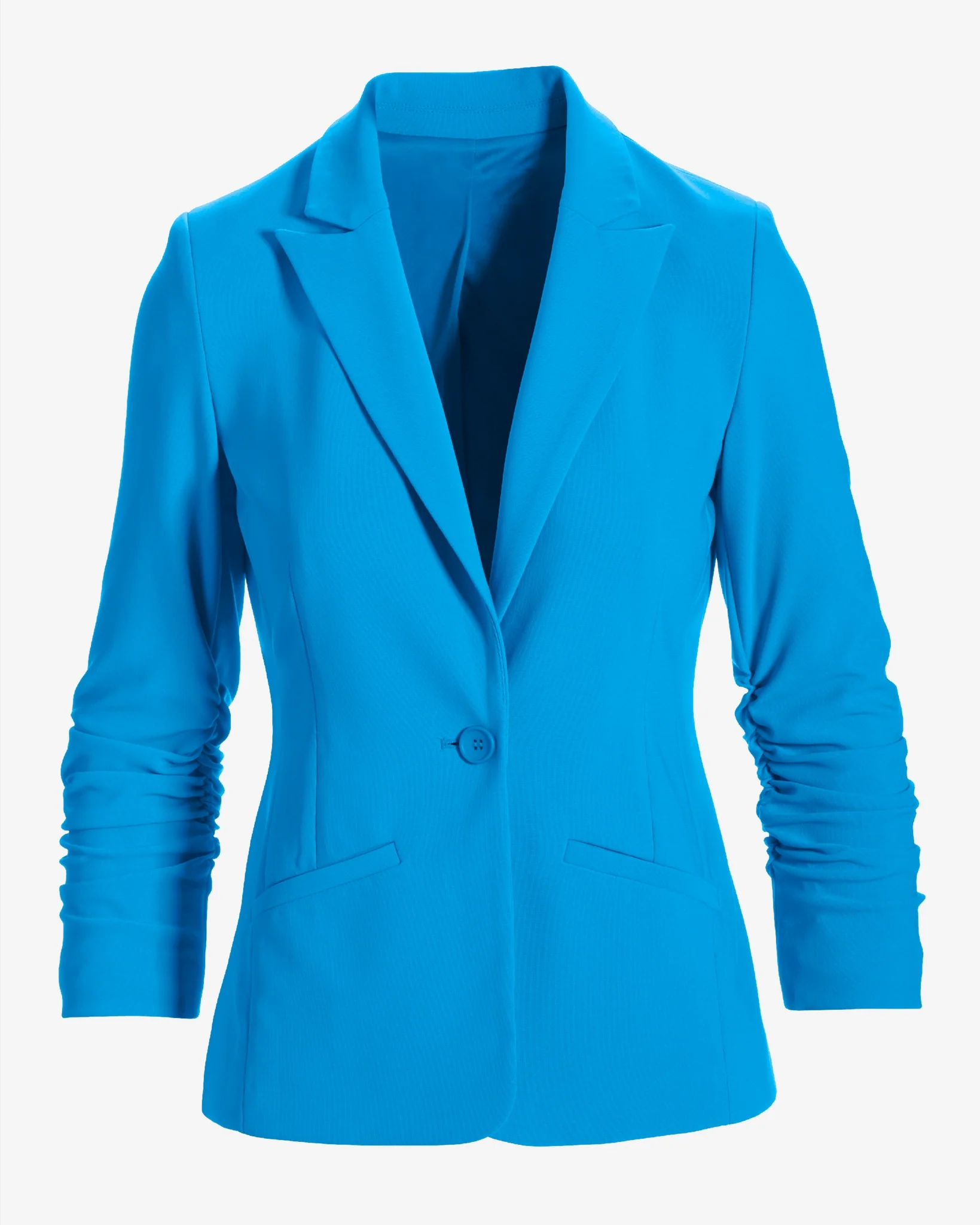 Beyond Travel Short Ruched Sleeve Blazer Malibu Blue