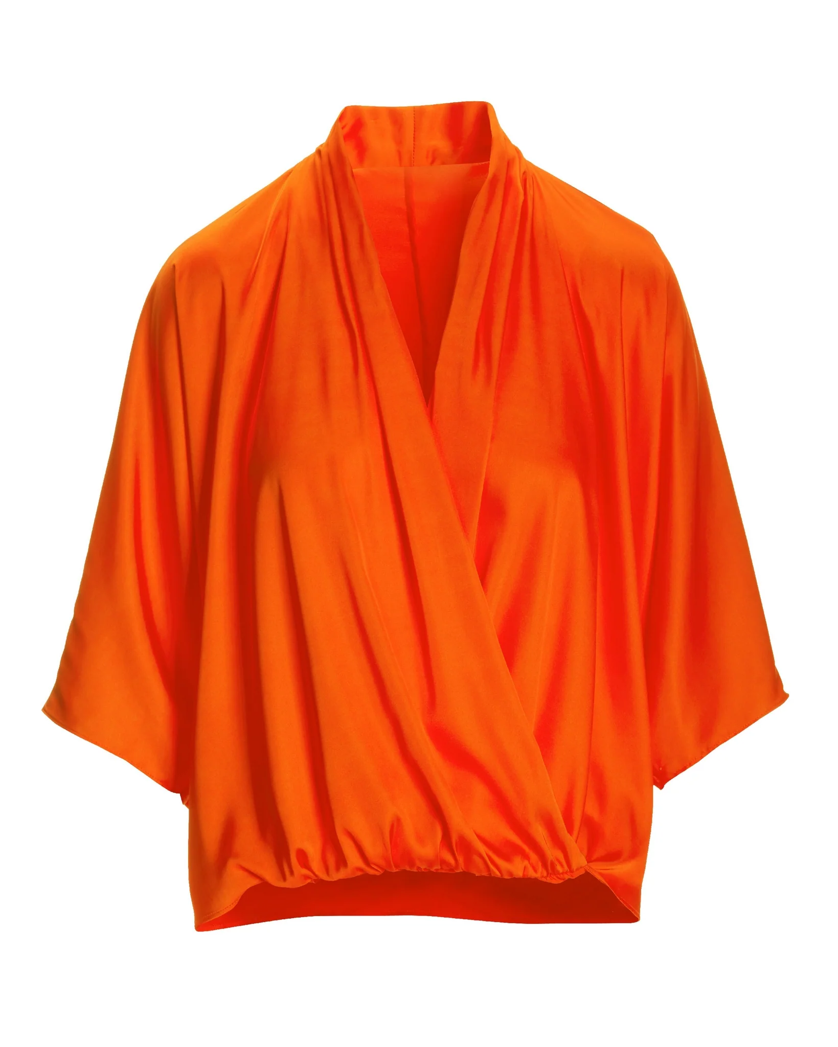 Whitney Draped Surplice Charmeuse Blouse Flame