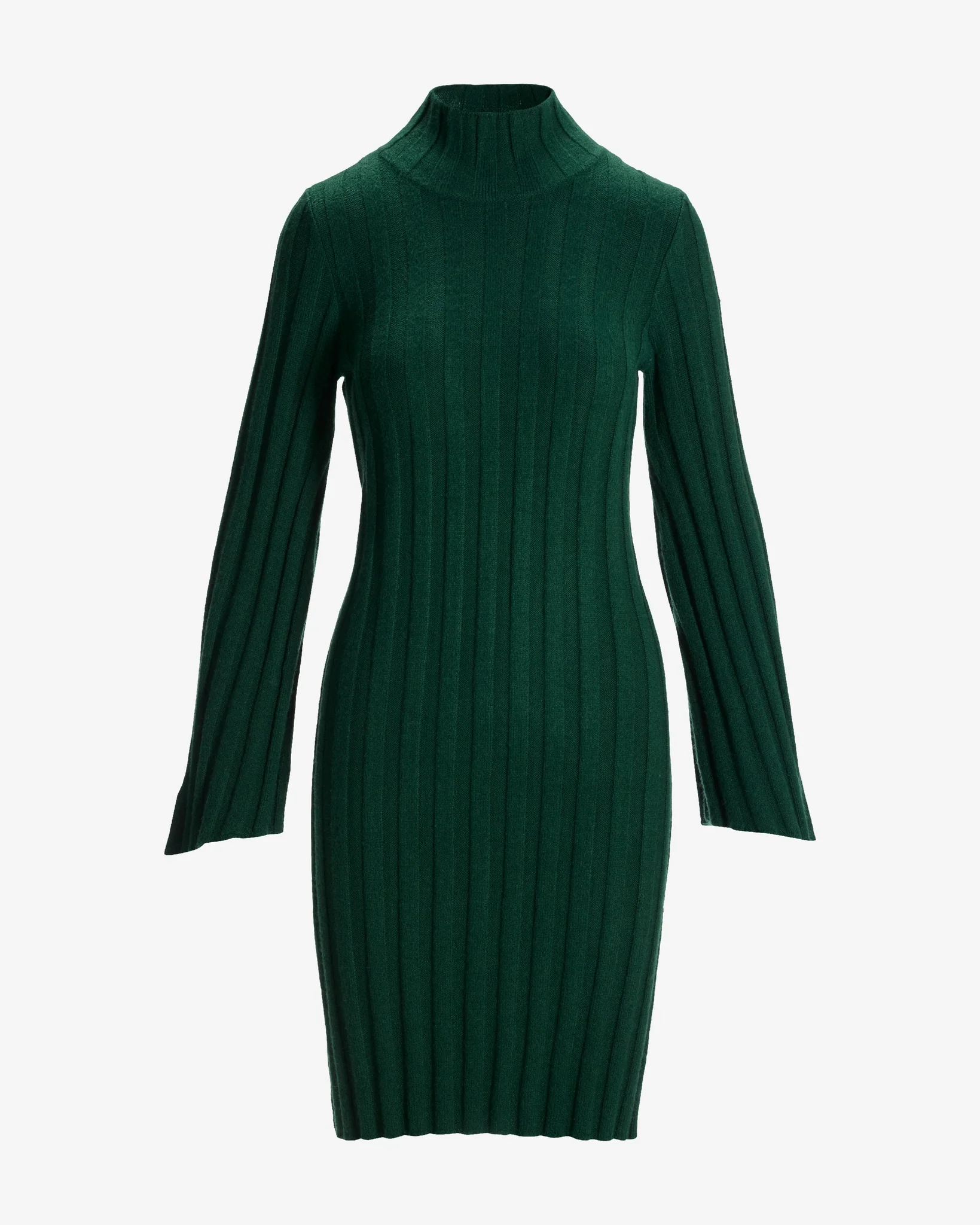 Turtleneck Bell Sleeve Wide Rib Sweater Dress Deep Emerald