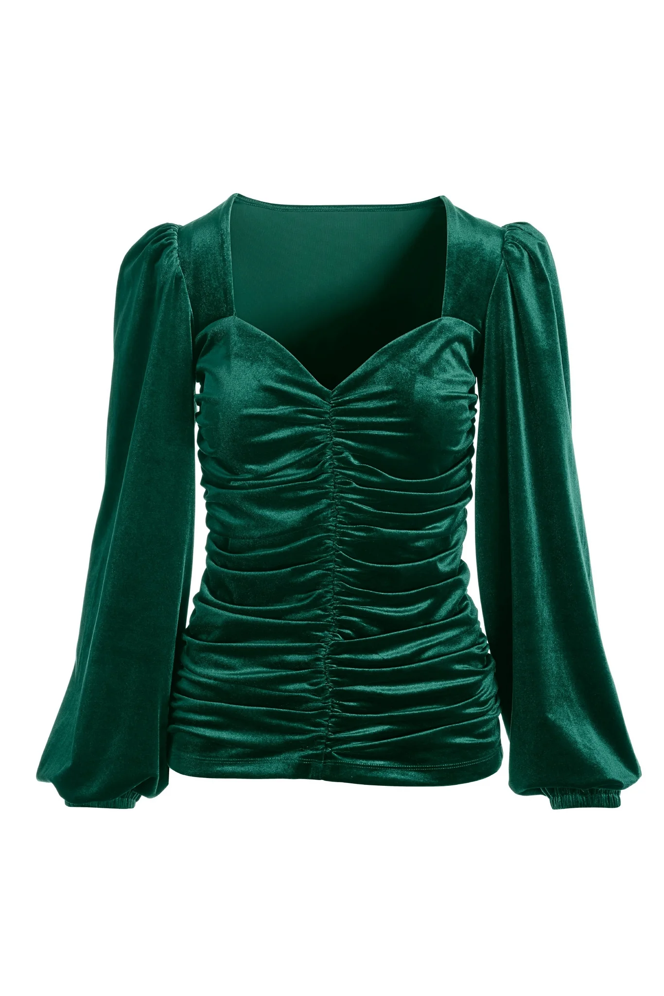 Velvet Ruched Sweetheart Top Emerald