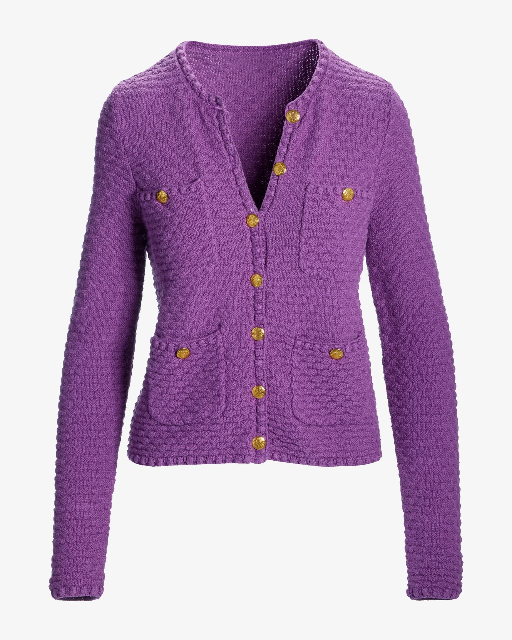 Button Detail Pocket Sweater Cardigan Amethyst Orchid
