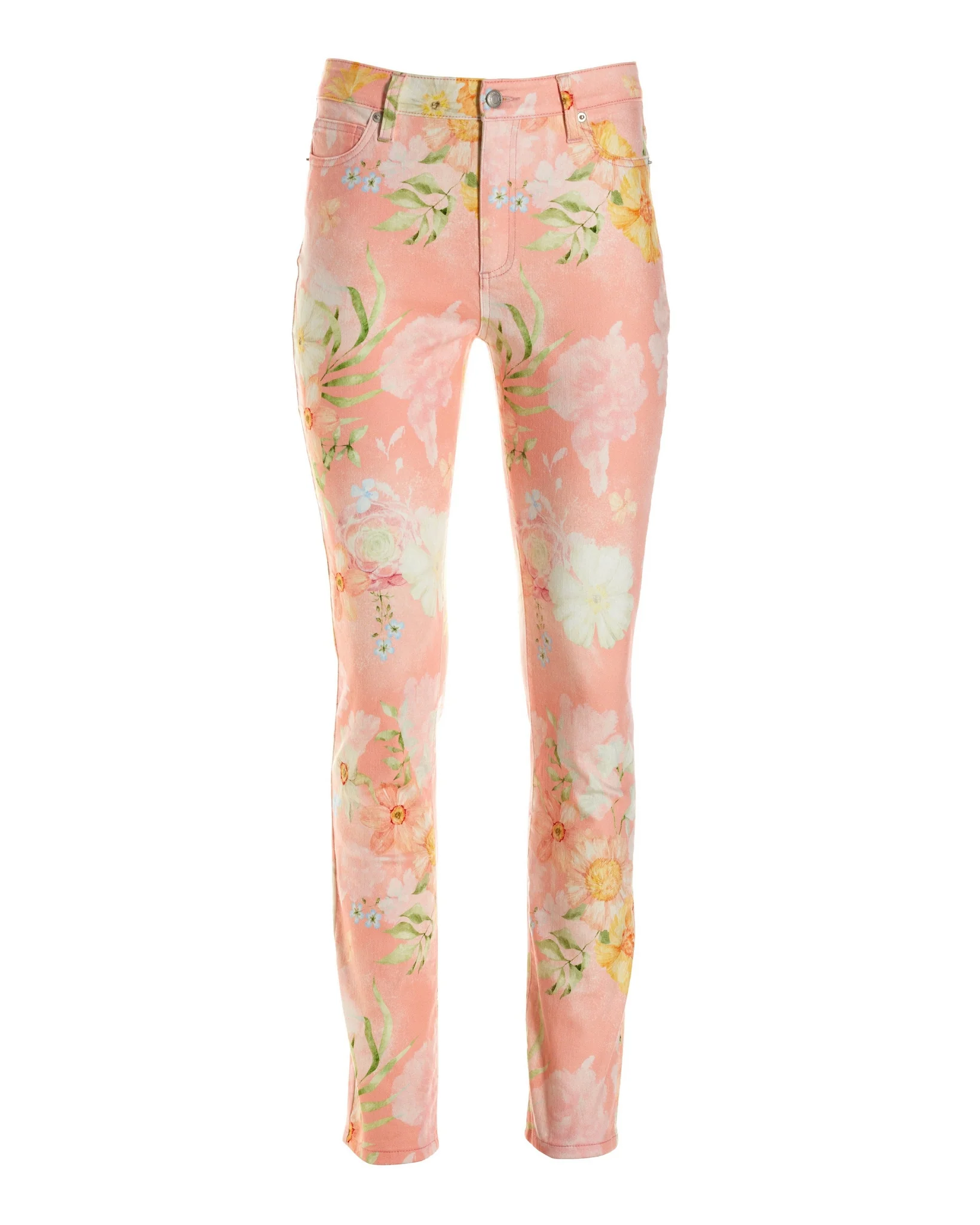 Vintage Blooms Print Slim Straight-Leg Jean Pink