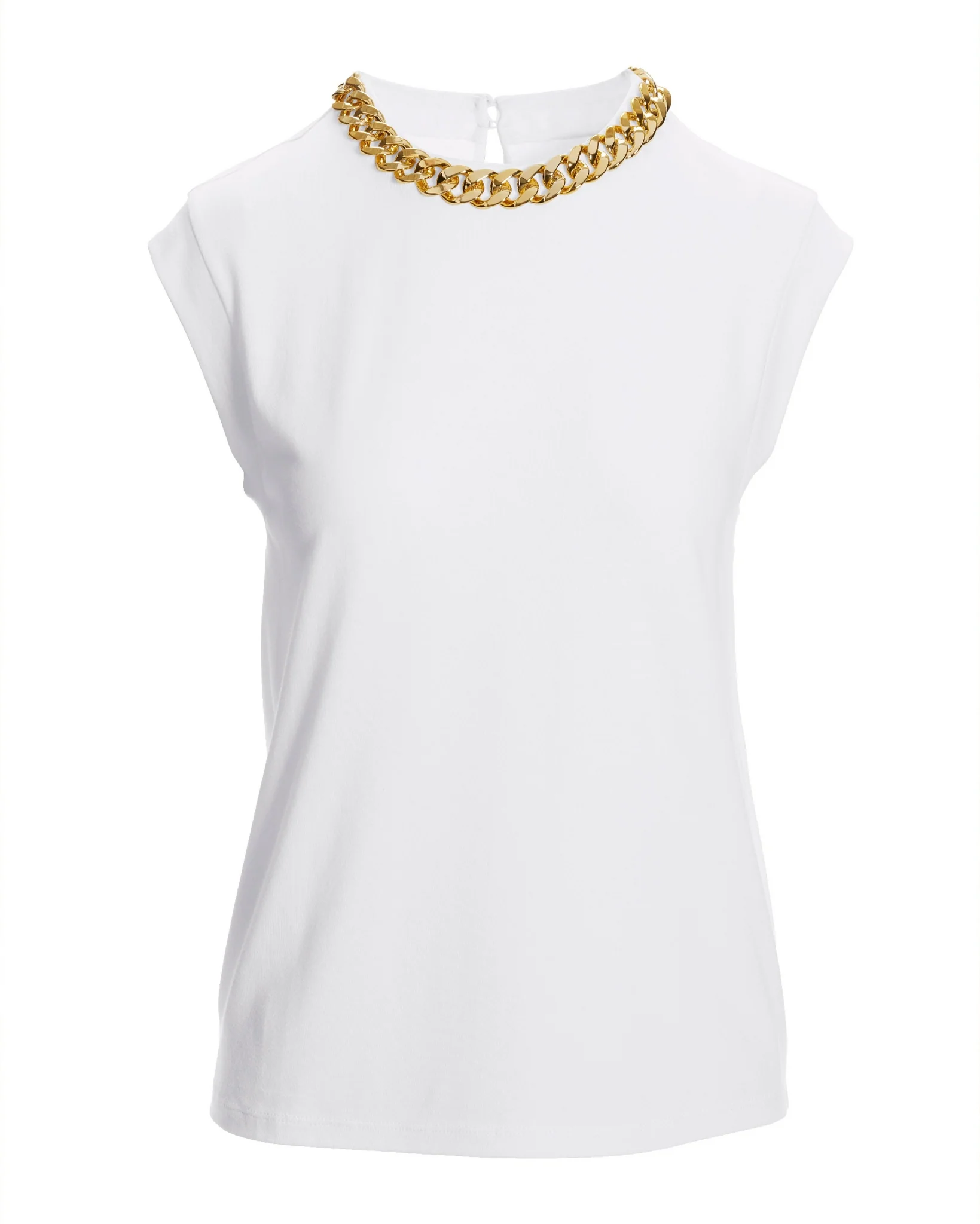Chain Neck Short Sleeve Tee White/Gold