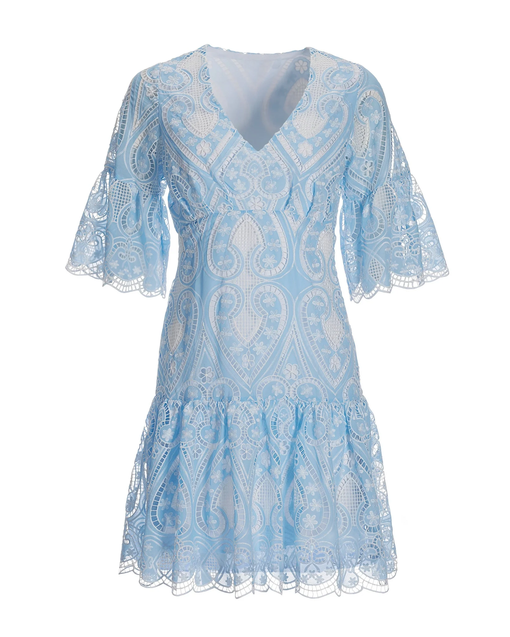 Two Tone Lace Flounce Dress Airy Blue