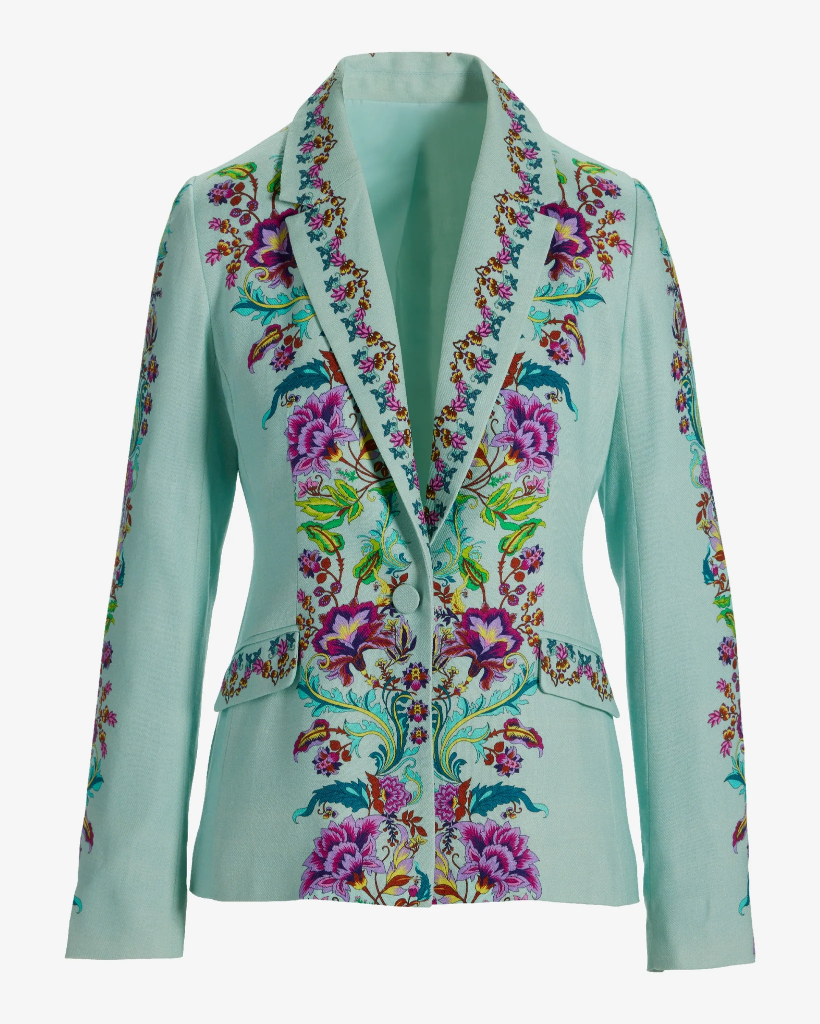Viney Florals Placed Print Single Button Blazer Viney Florals