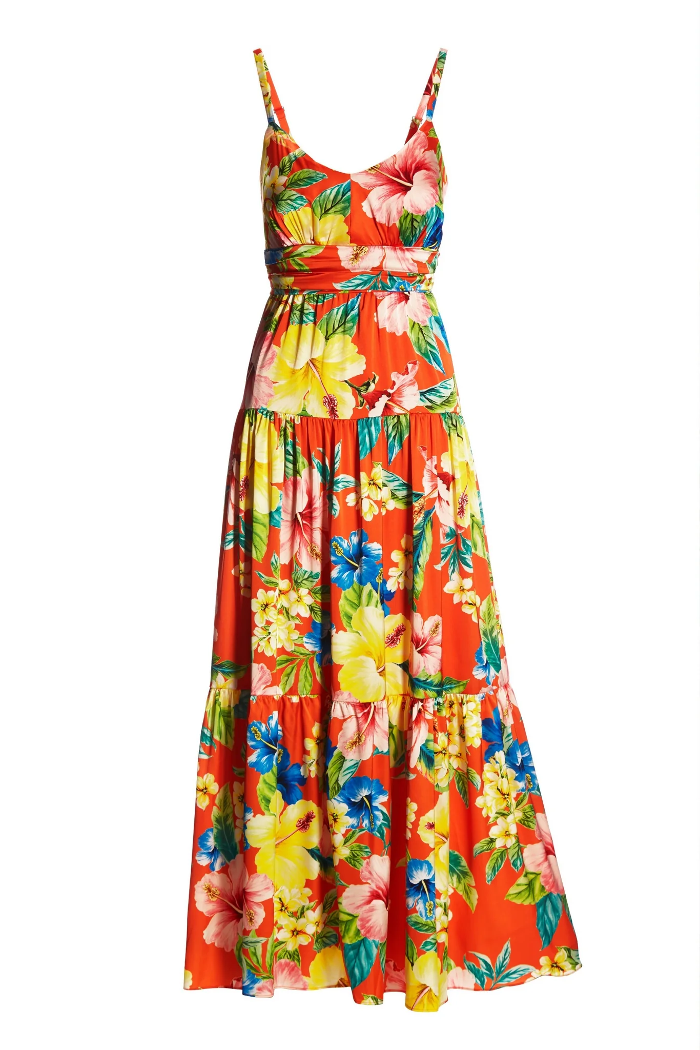 Tropical Capri Tiered Maxi Dress Orange Multi
