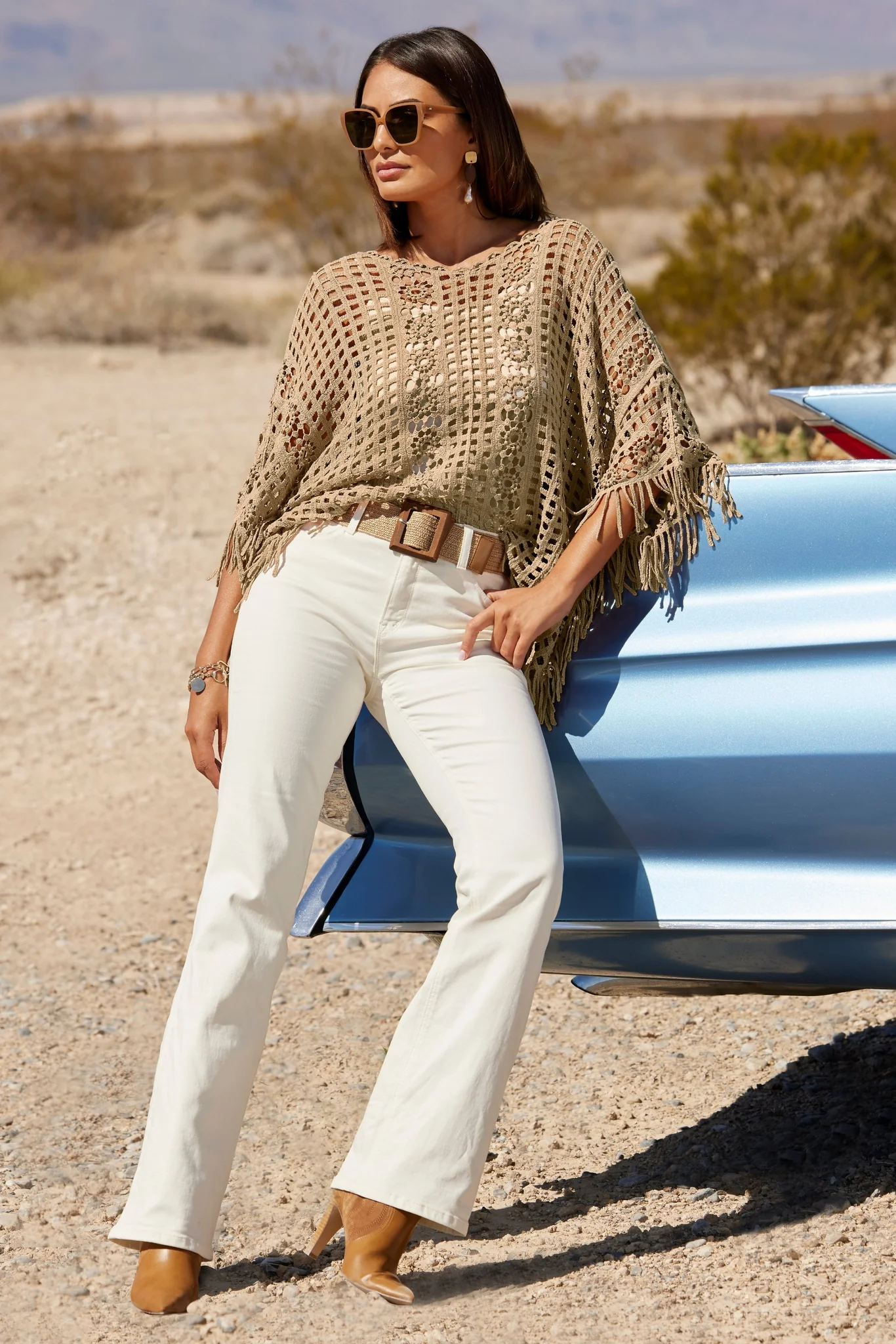 Wood Buckle Stretch Belt Tan