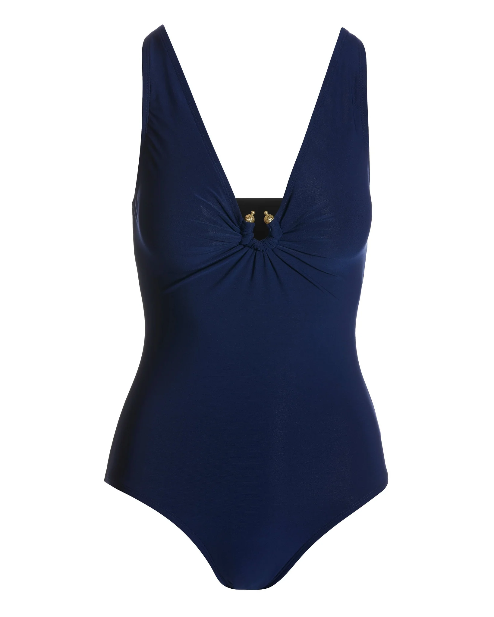 V-Neck Hardware One-Piece Swimsuit Navy