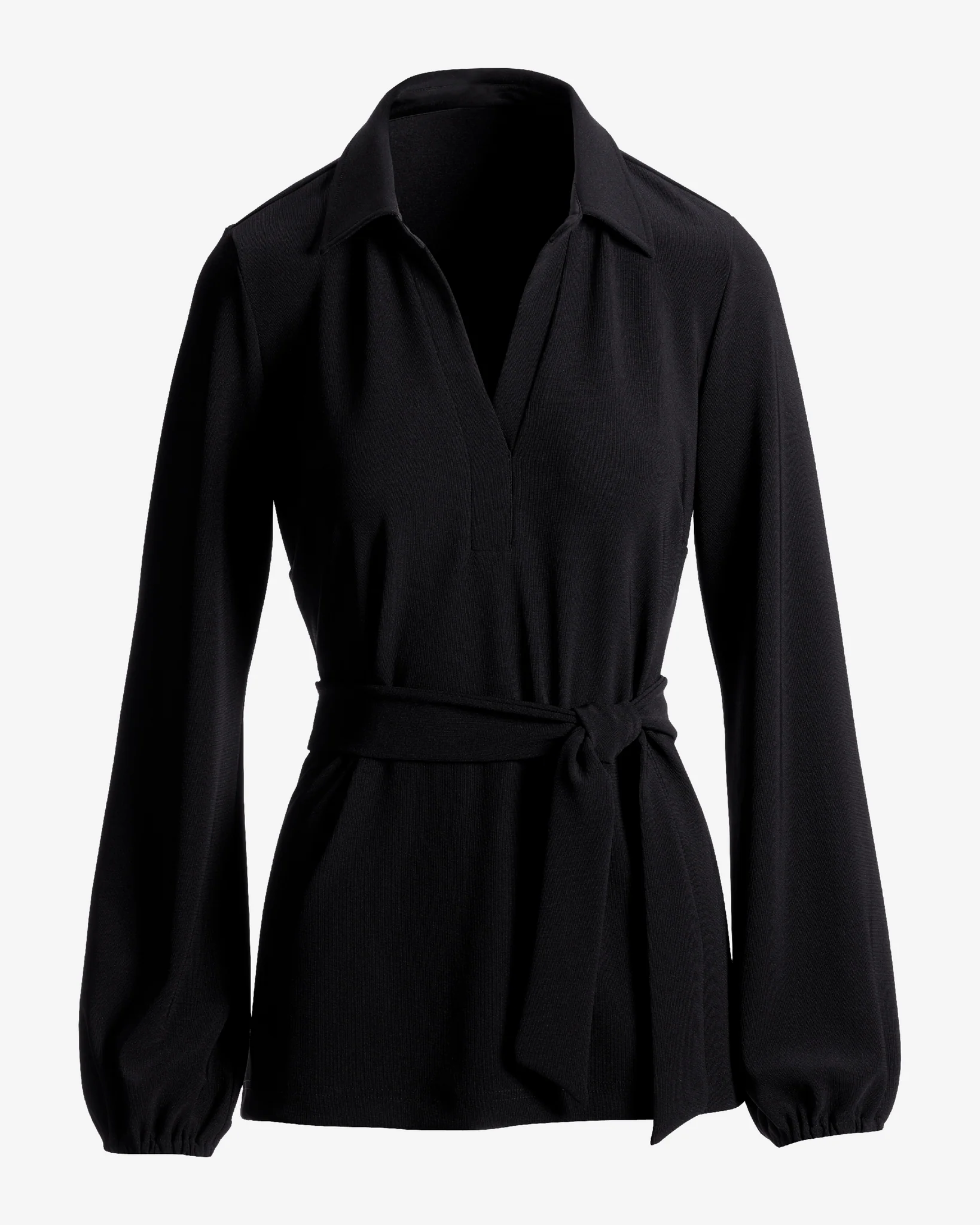 Beyond Travel Tie Waist Tunic Top Jet Black