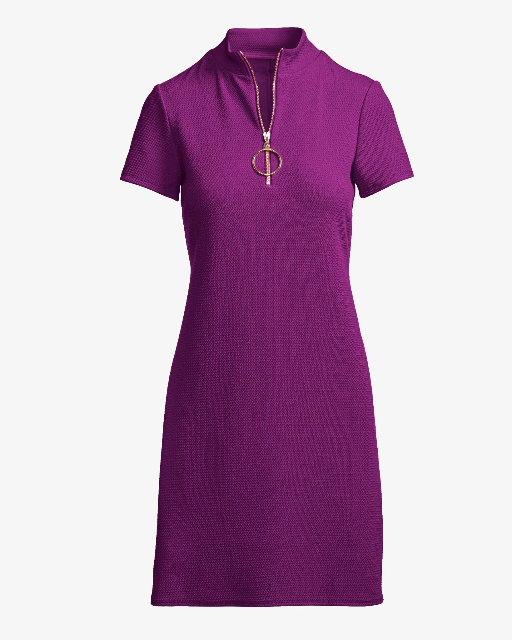 Zip Up Short Sleeve Shift Dress Hollyhock