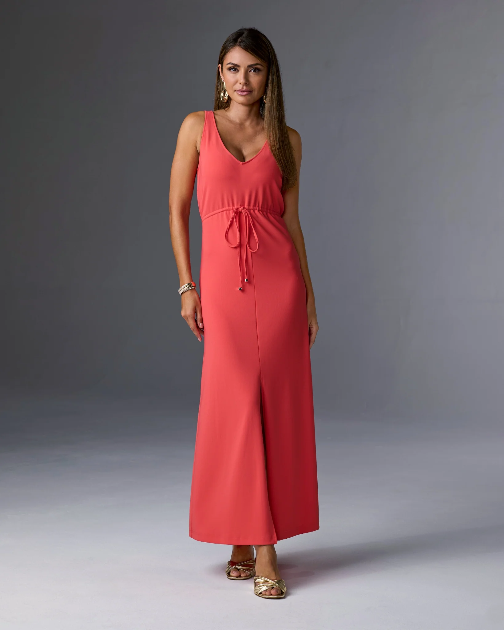 Beyond Travel Sleeveless Drawstring Maxi Dress Cayenne