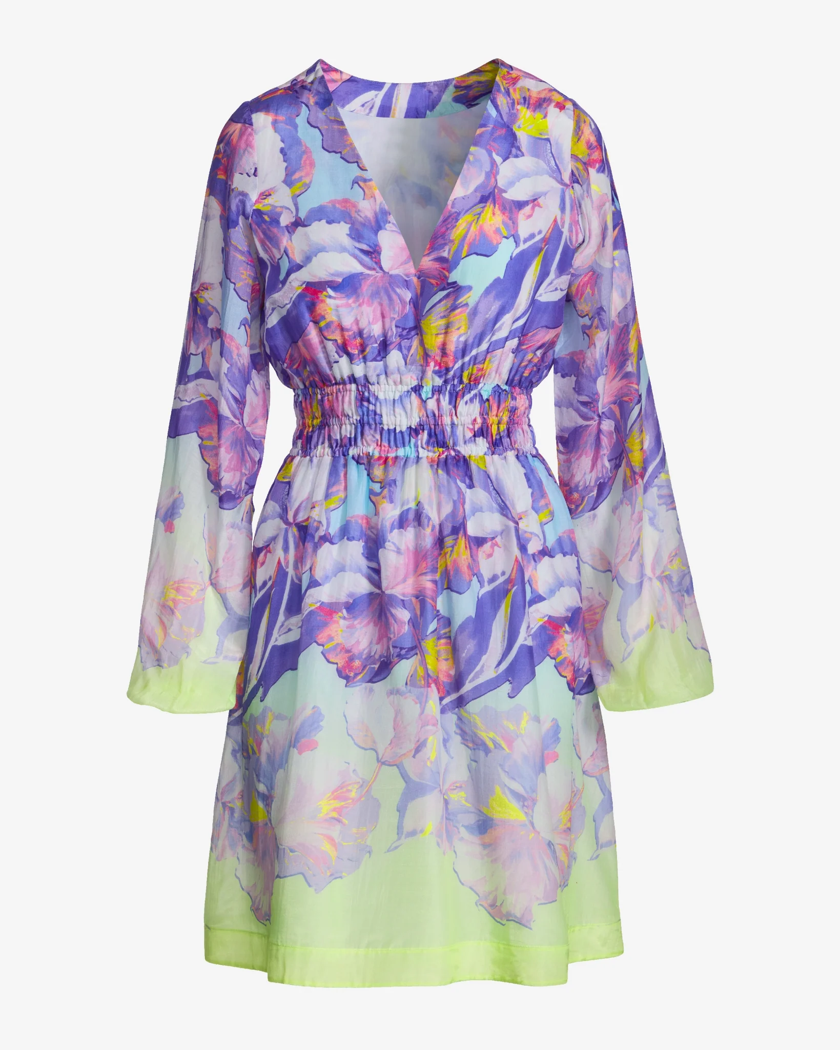 Versailles Fleurs Print Long Sleeve A Line Dress Versailles Fleurs