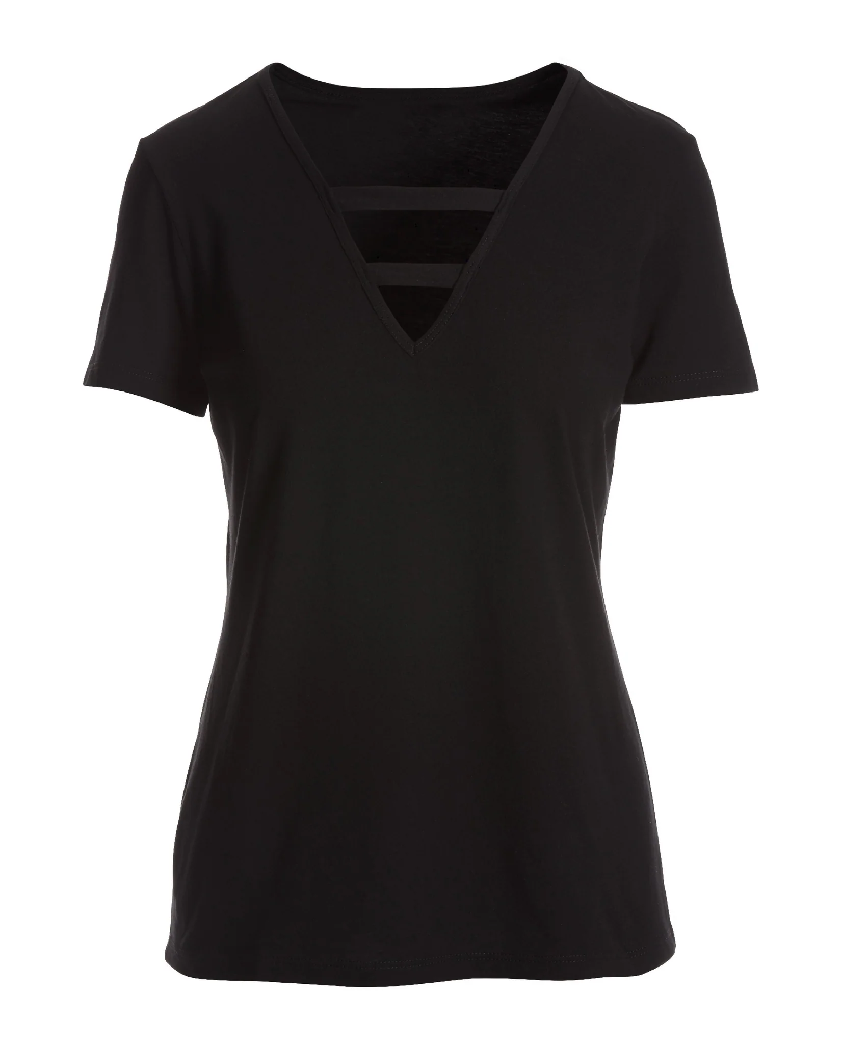 V Neck Bar Strappy Tee Black