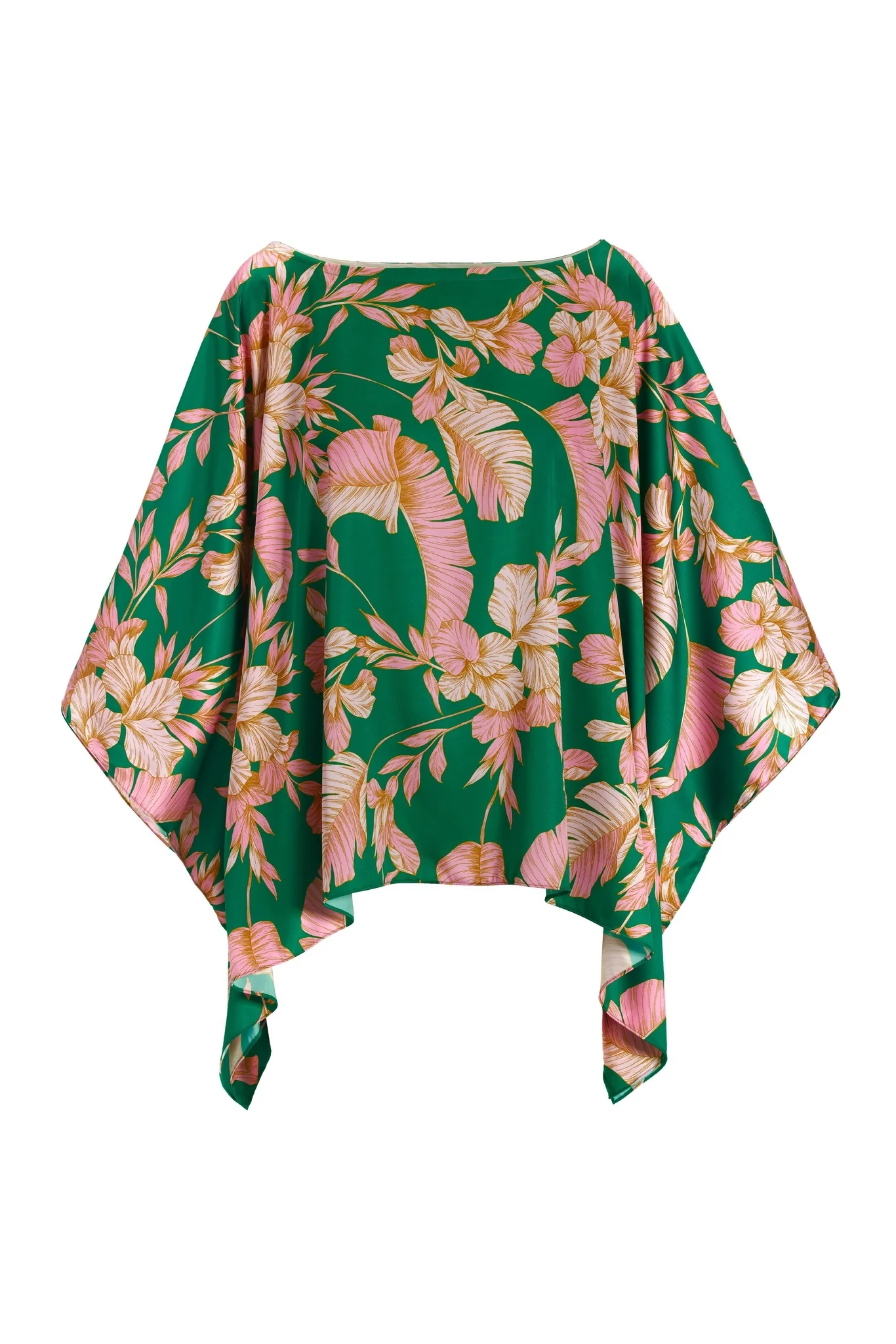 Tropical Summer Print Slouchy Charmeuse Blouse Green Multi